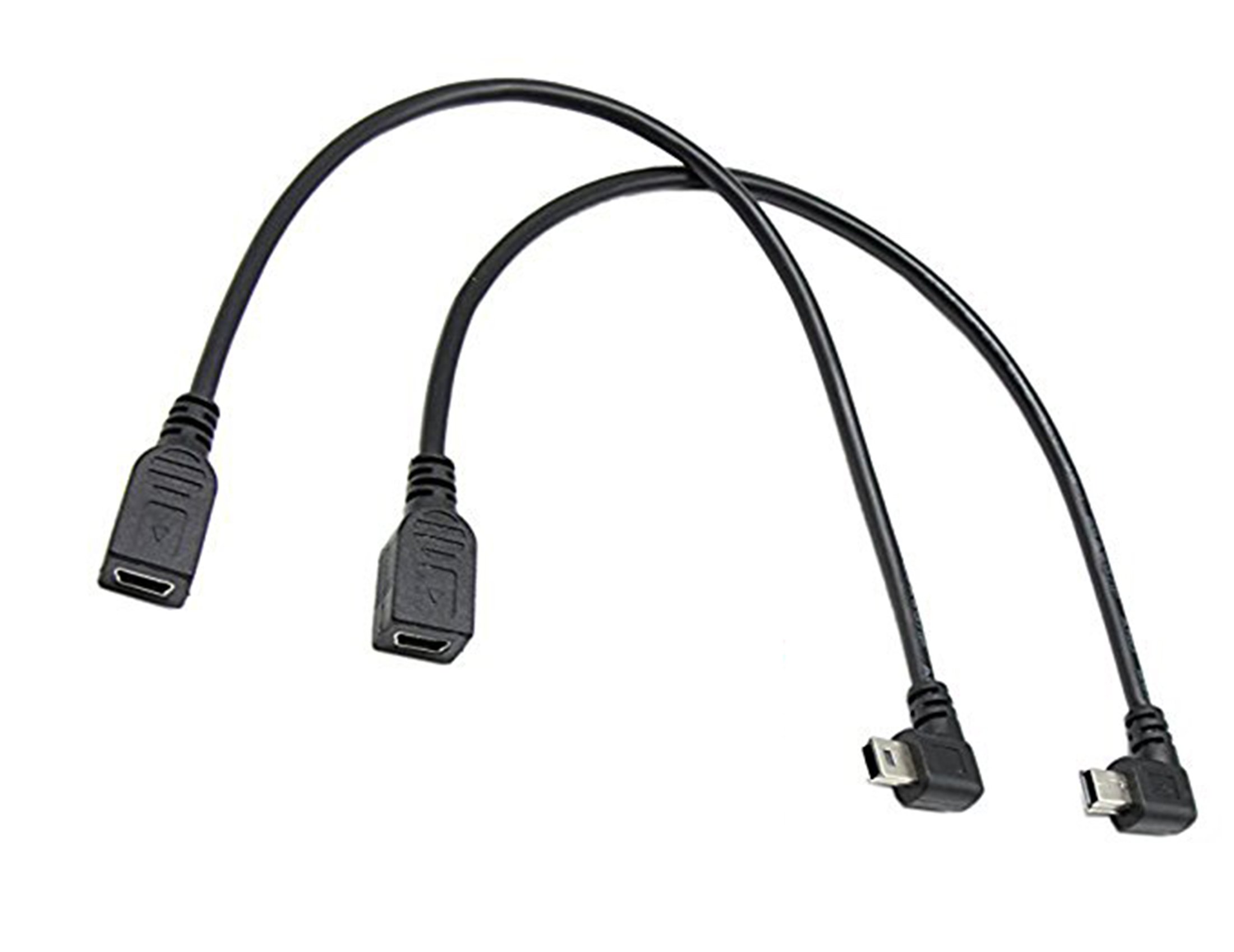 CERRXIAN 9 Inch Mini USB Cable Combo - Mini USB Female to Left Angle & Right Angle Male Data Sync and Charge Extension Cable (1 Pair)