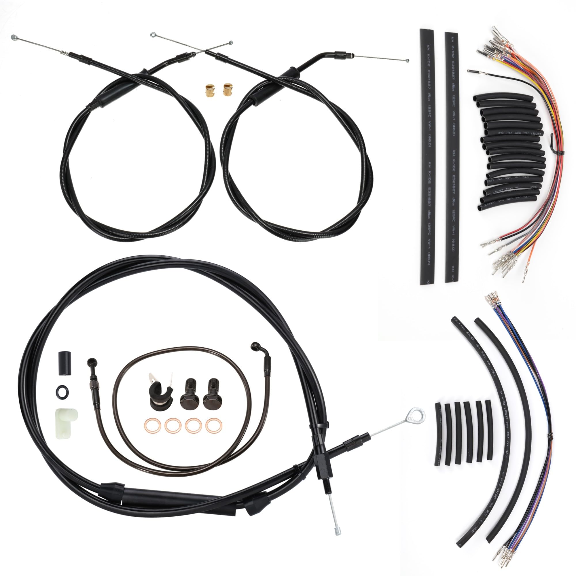 Photo 1 of MoKitDora Dyna Handlebar Extended Cable Kit Brake Line Clutch Cable Throttle Cables CAN-Bus Turn Signal Wiring Harness for 1996-2006 Harley Dyna Models without ABS 12" Handlebar, Black