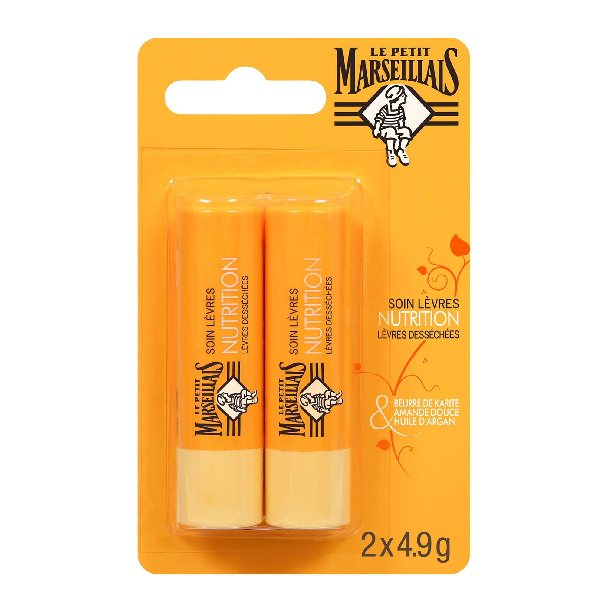 Le Petit Marseillais Lip Balm with Shea Butter, Almond and Argan Oil 2 x 4.9g Made in France