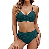Edelqual Women's High Waisted Bikini Sets Two Piece Swimsuit Tummy Control Bathing Suit V Neck Swimwear 2025 Swim Suit