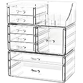 Acrylic Clear Makeup Organizer Countertop,Stackable Skincare Organizer for Vanity With 8 Drawers,Large Plastic Desk Accessories Organization,Bathroom Cosmetic Organizer Countertop for Beauty,Skin Care