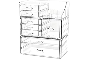 CQ ACRYLIC Acrylic Clear Makeup Organizer Countertop,Stackable Skincare Organizer for Vanity With 8 Drawers,Large Plastic Desk Accessories Organization,Bathroom Cosmetic Organizer Countertop for Beauty,Skin Care