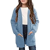 Ermonn Girls Kids Open Front Cardigans Sweaters Long Sleeve Knit Cute Sweater Outwears with Pockets for 5-14 Years
