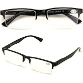 2 Pairs Rectangular Half Rim Reading Glasses - Simple Classic Reader (Black, 1.75)