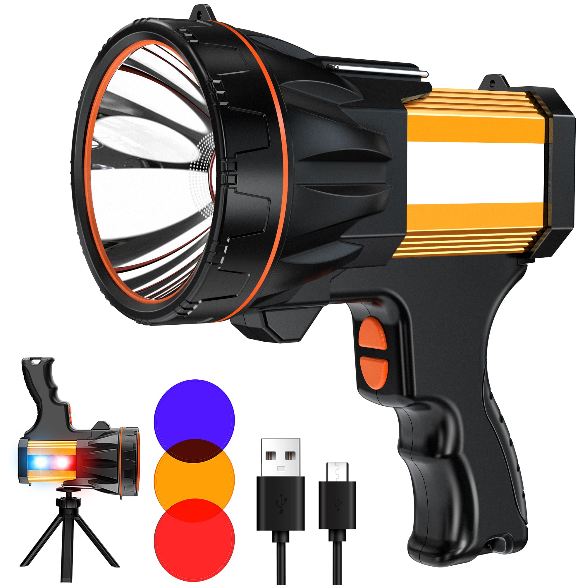 Photo 1 of 8 Modes 1000000 Spotlight Energy Saving Function, More Than 60 Hour Standby Time LED Flashlight, 360° Adjustable Tripod and IPX68 Waterproof for Camping Hunting Emergency Walking