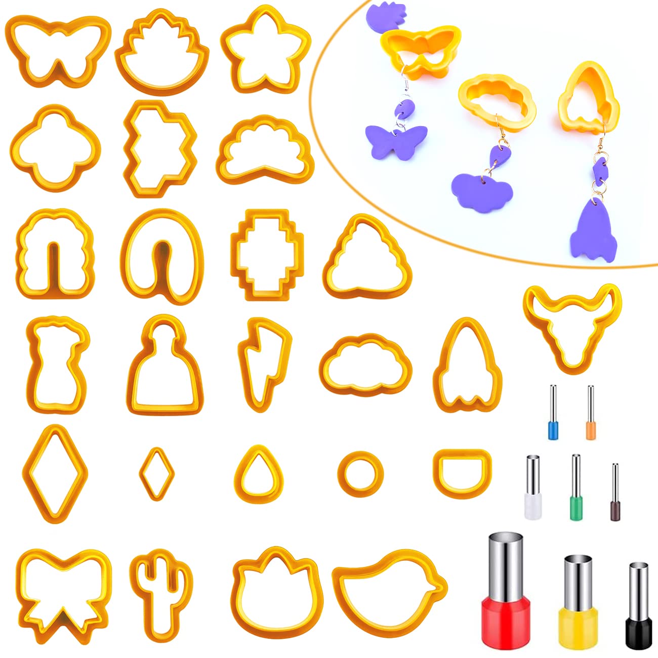 CKANDAY 25 Pack Polymer Clay Cutters & 8 Pcs Punch Tools for Jewelry Making, Adult, Unisex, Orange, Modern, All Seasons, Non-Foldable