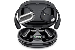 EUQQ Open Ear Bluetooth 5.4 Earbuds, Wireless Headphones Sport Over Earphones Built-in Mic with Ear Hooks 50H Playtime Ear Buds LED Display Charging Case, Waterproof Design for Running Fitness, Black