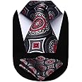 HISDERN Extra Long Ties for Men Classic Floral Tie and Pocket Square Elegant Silk Necktie Handkerchief Set Wedding Party