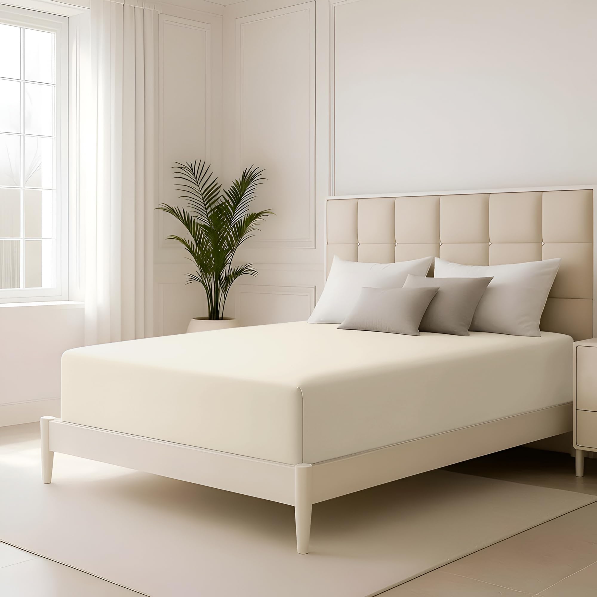 Hafaa King Size Fitted Sheets 40 Cm Extra Deep Pocket Cream Bed Sheet Soft Brushed Microfiber Fabric Elastic Corners Breathable-Shrinkage FadeResistant Bedsheets — image 1