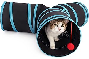 2 BROTHERS WHOLESALE 3-Way Cat Tunnels for Indoor Cats - Rabbit Tunnels and Hideouts - Durable and Collapsible Cat Tubes and Tunnels for Active Play (Blue)