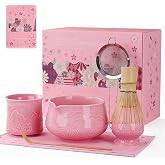 ZENS Premium Matcha Whisk Set with Blooming Cup, 7pcs Matcha Set, Pink | Ceramic Matcha Kit Icludes Ceramic Bowl, Bamboo Whisk, Chasen Holder, Scoop, 304 Sifter and Tea Mat, Matcha Lovers Gifts