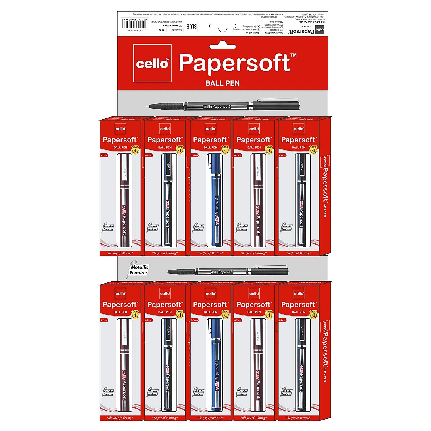 Cello Papersoft Ball Pen (Pack of 10 pens - Blue)| Premium ball pens | Professional pens with superior writing experience |