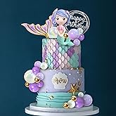 Mermaid Cake Toppers Under the Sea Tail Cake Decorations Gold Purple Pearl Ball for Mermaid Theme Birthday Supplies (Style 2)