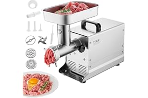 VEVOR Meat Grinder, 5 Lbs/Min Capacity Electric Meat Grinders with Blade, Grinding Plate, Sausage Maker, Stainless Steel Comm