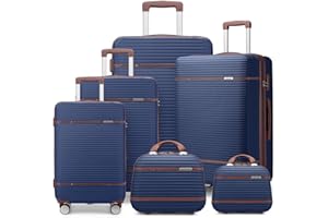 Lulusail Luggage Sets 6 Piece with two Cosmetic Case, Expandable(Only 28 & 24") Hardside Luggage with 360° Spinner Wheels, Durable Luggage Set Clearance For Women Men, Navy Blue