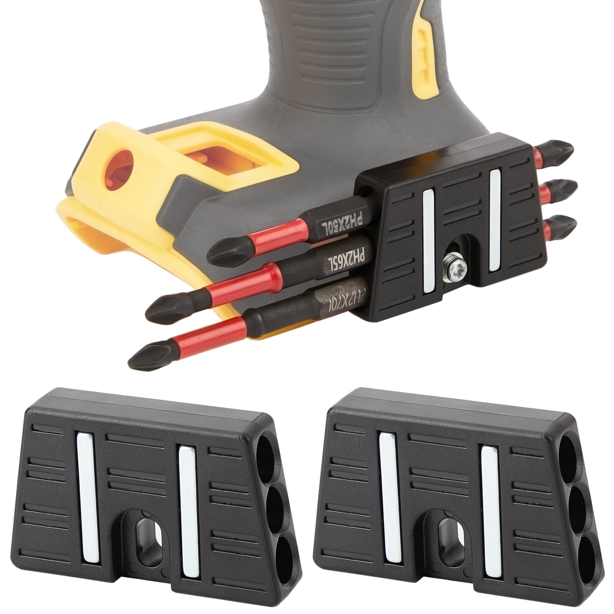 Photo 1 of Universal Fit Magnetic Bit Holder, Securely Mounts to Belt Clip Screw, Fits Both Left and Right Side of Driver, for Milwaukee, DeWalt, Ridgid, Makita, Bosch, Ryobi, More - 2 Pack