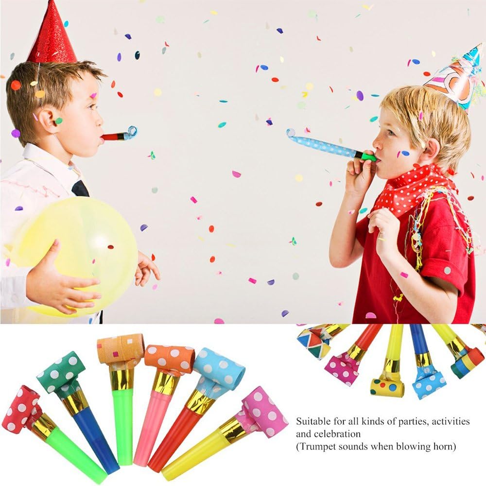 Koogel 100 Pcs Party Blower, Colorful Birthday Noisemakers Birthday Blow Horns Party Horns Party Whistles New Years Party Noisemakers Party Blowouts Whistles Party Blowouts Party Favors Noise Makers: Toys & Games