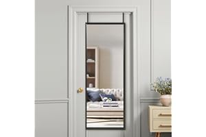 GlasFlength Over The Door Mirror Full Length Mirror, 47" x 18" Wall-Mounted Mirror, Wooden Frame Dressing Mirror, Rectangular Door Mirror Hanging with 2 Metal Hangers for Bedroom Classic Black