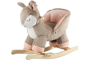 Rock My Baby Rocking Horse Deer with Chair, Plush Stuffed Animal Rocker for Toddlers 1-3, Baby Rocker with Sweet Music, Animal Ride on,Pink Deer,CPC Certified