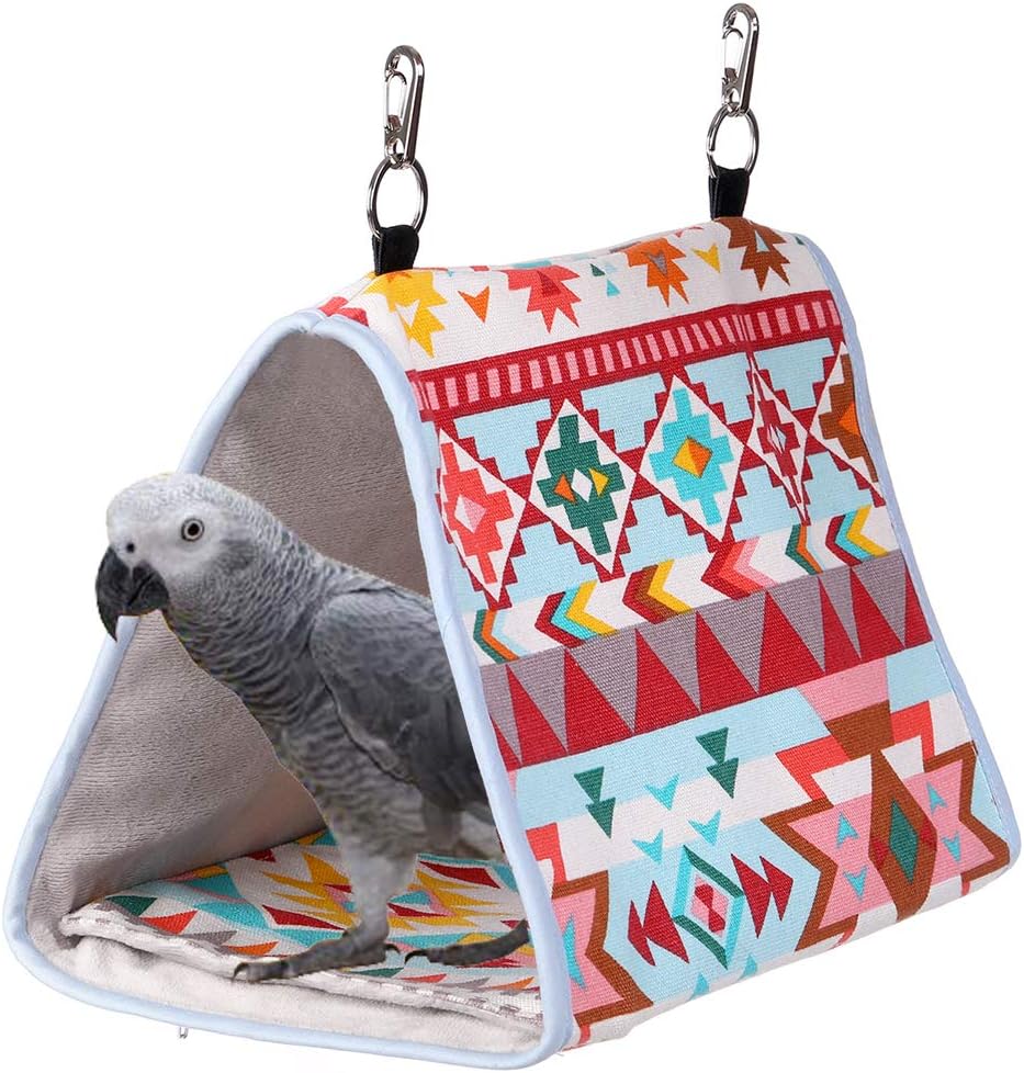 KINTOR Bird Nest Snuggle Hut,Parrot Habitat Cave Hanging Tent for Small Medium Parrots Budgies Eclectus Parakeet Cockatiels Lovebird African Grey (M-10.6x6.3x7.5, Pink Ethnic)