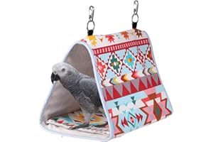 KINTOR Bird Nest Snuggle Hut,Parrot Habitat Cave Hanging Tent for Small Medium Parrots Budgies Eclectus Parakeet Cockatiels Lovebird African Grey (Pink Ethnic, M)