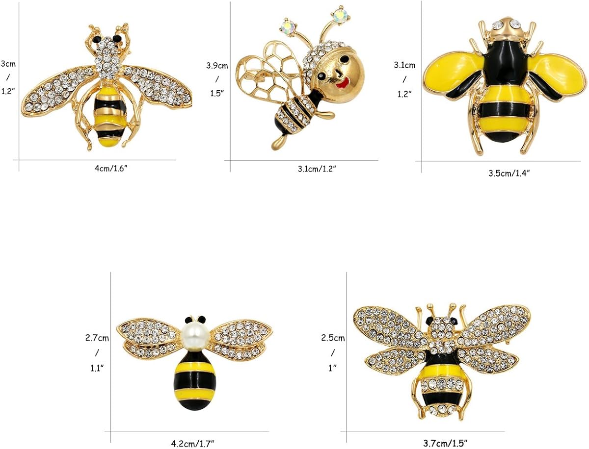 Apol Set of 5 Fashion Enamel Crystal Rhinestones Bee Themed Brooch Pin for Clothes Dress Scarf Decoration - Image 5