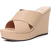 MODENCOCO Womens Open Toe Fashion Matte Slip On Platform Casual Wedge High Heel Heeled Dressy Sandals 4 Inch