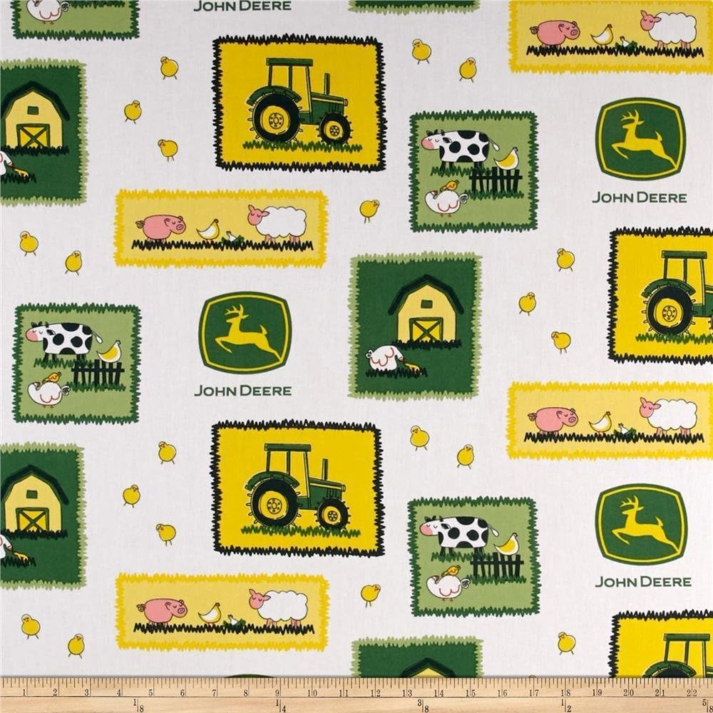 Amazon Com John Deere Nursery Farm Scene Patches Green 100 Cotton Fabric By The Yard