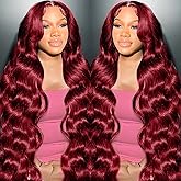 MUZOJET 99j Burgundy Lace Front Wigs Human Hair 13x6 Body Wave Lace Front Wigs Human Hair Pre Plucked Glueless Red Wig Wine Red Wigs for Women Reddish Brown 180 Density 20 Inch