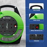 Desiretech 4 Socket Extension Lead 10m Portable Cable Reel Green Black view 7