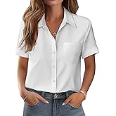 Zeagoo Womens Button Down Shirt Bust Pocket Short Sleeve Blouses Business Casual Work Tops Summer Outfits