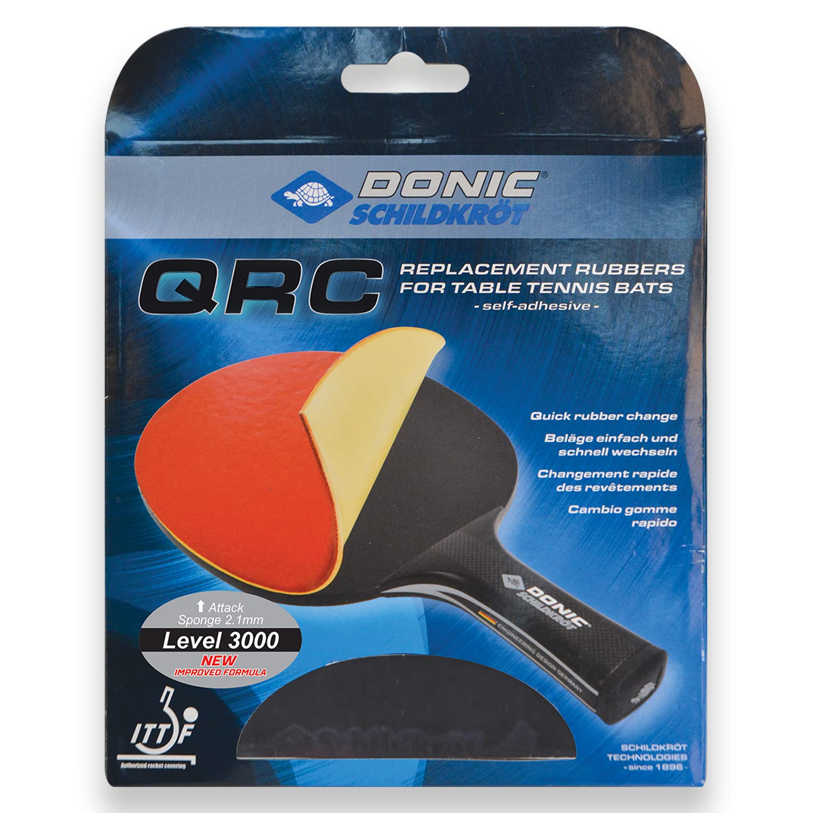 Donic-Schildkröt Replacement Pad QRC Level 3000 for Table Tennis Bats, 2.1 mm Energy Sponge, Approved by ITTF, 752578