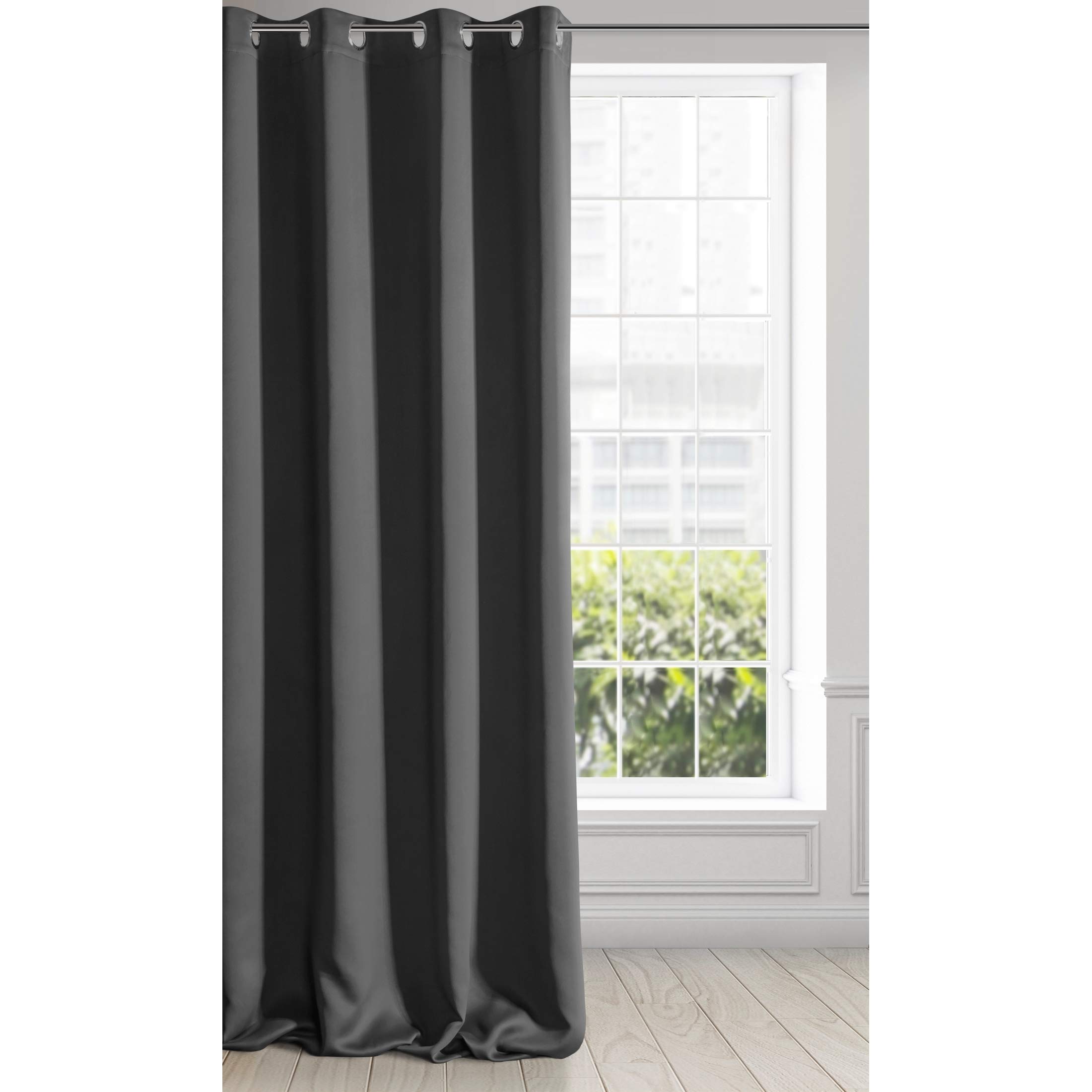 Eurofirany LOGAN Extra Long Blackout Curtain - 1 Unit Eyelets, Light blocking Room Darkening Bedroom Living Room, W53 x L98, Black
