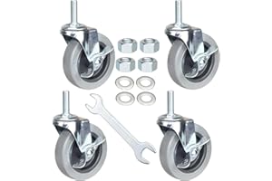DICASAL 4 Inch American Size Threaded Stem Swivel Caster Wheels Heavy Duty Non Marking TPR Rubber Durable Wheels Castors with Tread 1/2"-13 x 1-1/2" Locking Casters for Furniture and DIY Tools