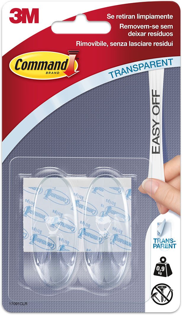 Command 17091CLR – Pack of 2 Medium Hooks with Clear Strips (Plastic)