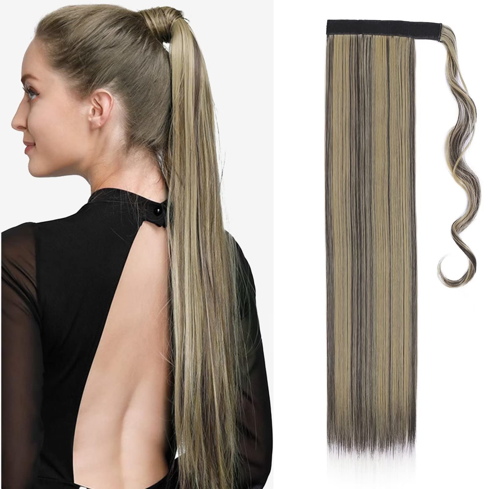 TESS Clip in Ponytail Extension Blonde 23",Hair Extensions Ponytail Synthetic Wrap Around Long Straight Fake Pony Tails Hair Pieces for Women(#4AP24A) — image 1