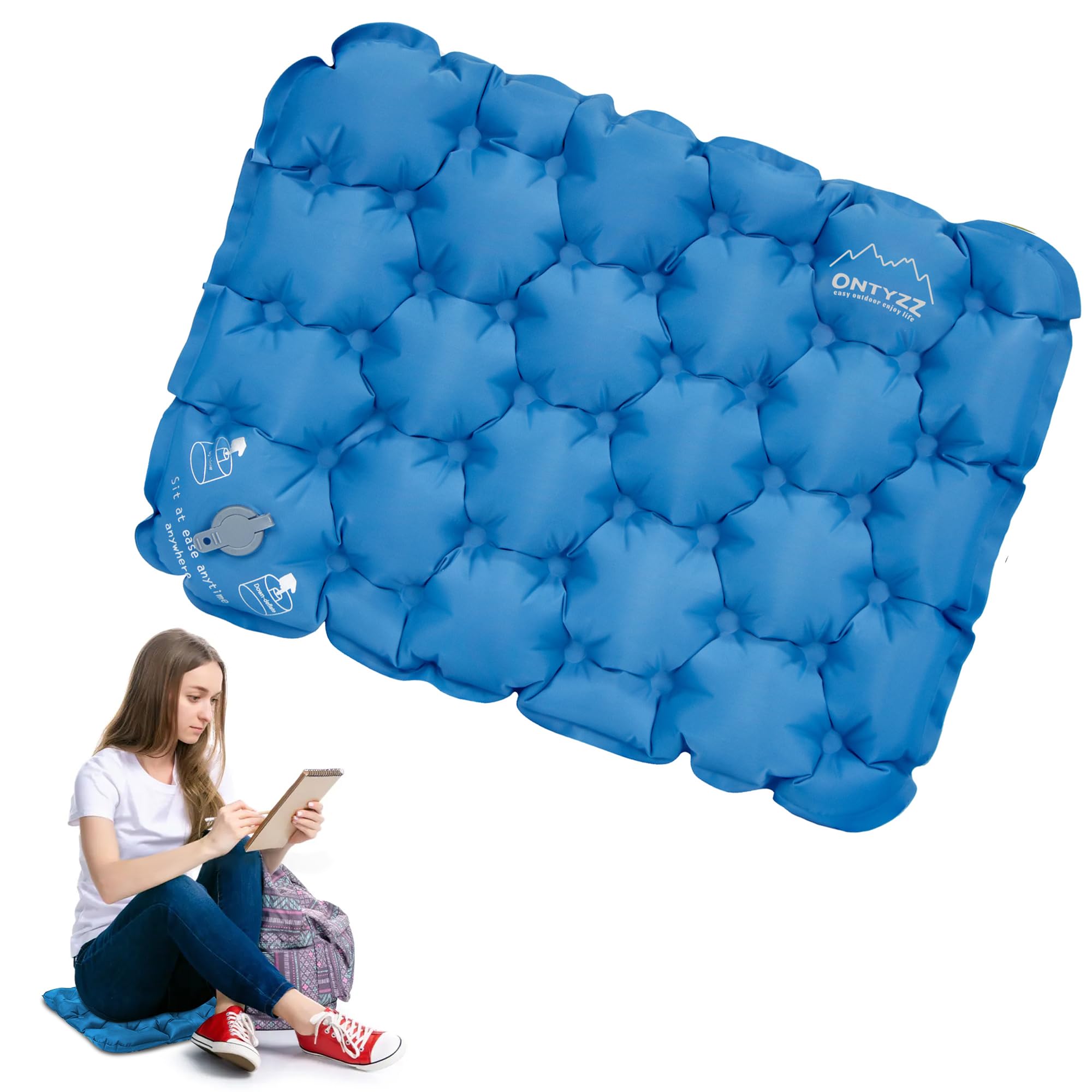 ONTYZZ Inflatable Travel Seat Cushion for Airplane Concerts Beach Lawn Floor Office Portable Lightweight Stadium Cushion Waterproof Air Sit Mat Pad