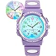 DTKID 7 Colorful Lights Children's Watch Boys Girls, Kids 30 M Waterproof Analog Watches Soft Rubber Band, Easy to Read Dial Time Lessons Wristwatch Children 5-18 Years Old