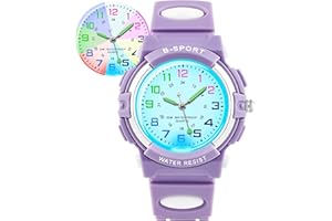 DTKID 7 Colorful Lights Children's Watch Boys Girls, Kids 30 M Waterproof Analog Watches Soft Rubber Band, Easy to Read Dial Time Lessons Wristwatch Children 5-18 Years Old