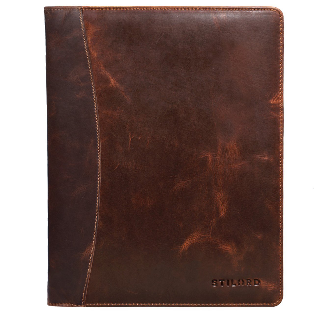 STILORD 'Vincent' Vintage Conference Folder Leather Brown Business Map Brown A4 Punched Pad Portfolio Document Folder fit for 13,3 MacBooks Genuine Leather, Colour:Kara - Cognac