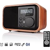 InstaBox i90 Wooden Digital Multi-Functional Speaker with Bluetooth FM Radio Alarm Clock MP3 Player, Supports Micro SD/TF Card and USB with Remote Control, Brown Wood