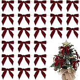 NUVCELKA 24 Pcs Red Velvet Christmas Bows for Christmas Tree & Wreath, 3.5"x3.5" Premium Nylon Ribbon Bows with Twist Wire Tie, Gift Wrapping Wedding Party Home Decor