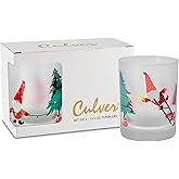 Culver Holiday Decorated Frosted Double Old Fashioned Tumbler Glasses, 13.5-Ounce, Gift Boxed Set of 2 (Gnomes Decorating Christmas Tree)