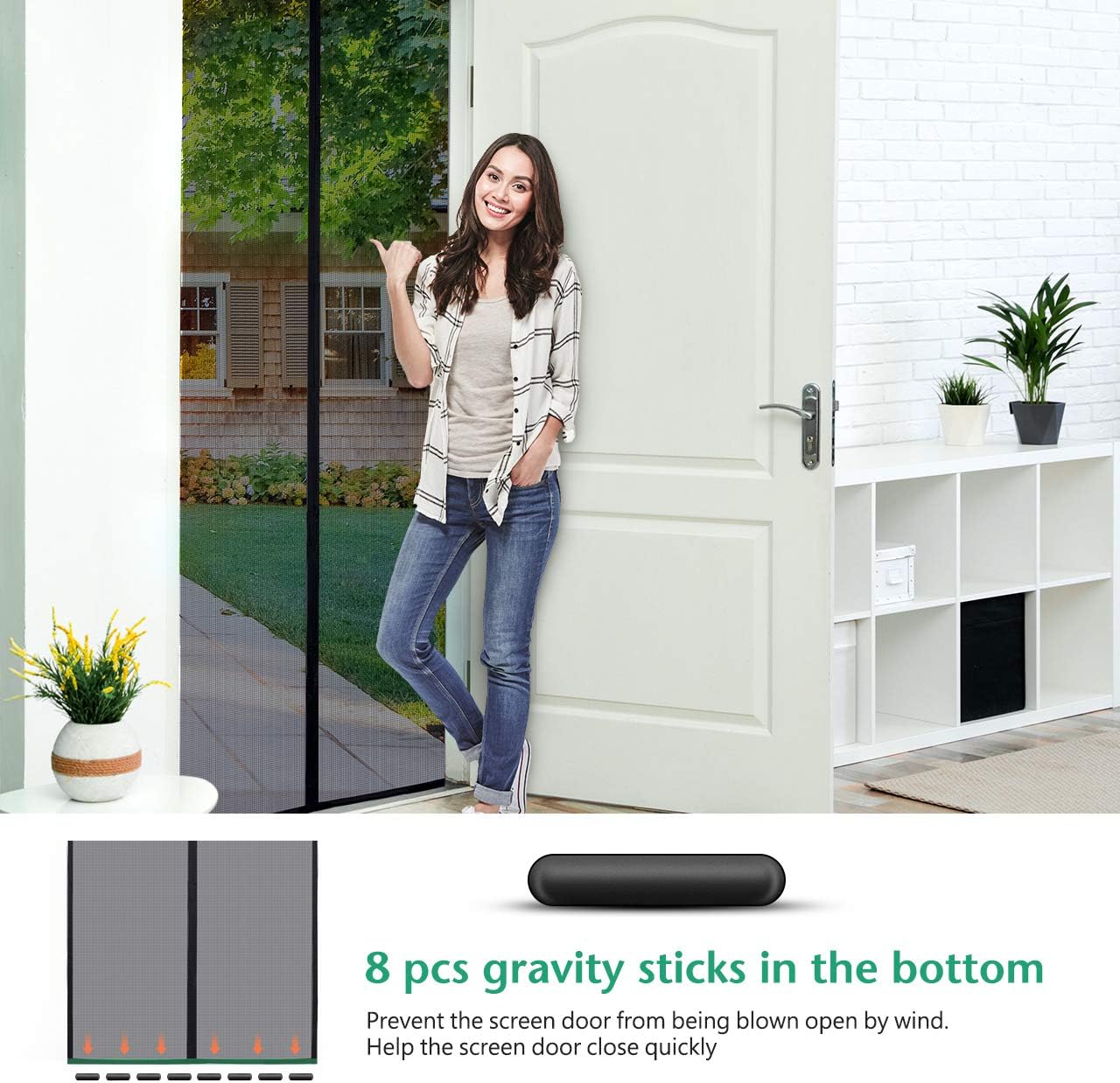 Homitt [Upgraded Version] Magnetic Screen Door with Durable Fiberglass Mesh Curtain and Full Frame Hook & Loop Fits Door Size up to 39"x83" Max- Black - - 