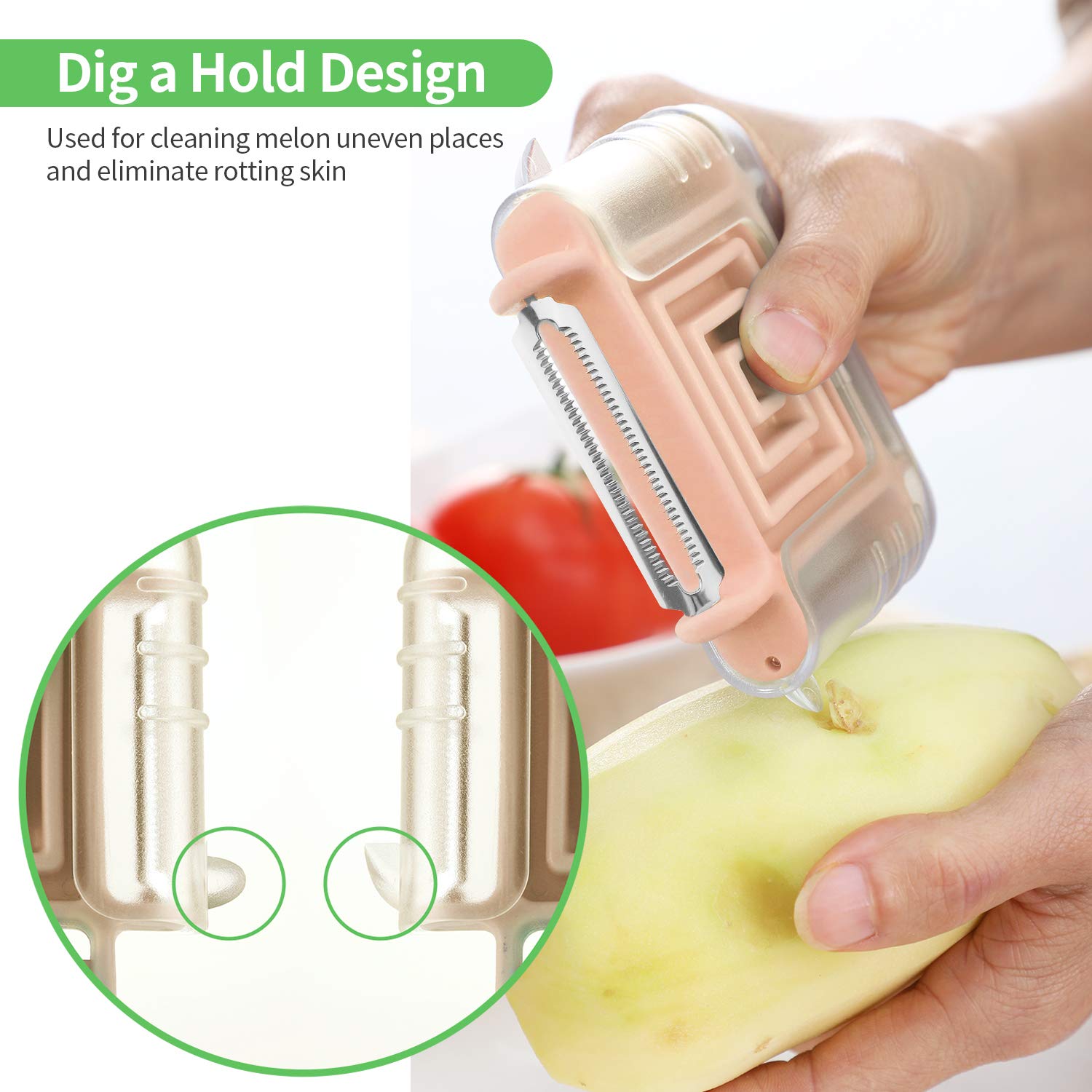 Seektop 3 in 1 Vegetable Peeler for Potato Tomato Carrot Zucchini Peelers with Swivel Julienne Serrated Stainless Steel Blades (Orange)