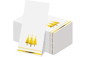 Kochorie 100 Pieces Christmas Napkins Disposable Christmas Gold Paper Napkins 7.8 x 4.3 Inch Decorative Guest Party Napkin White Gold Foil Xmas Tree Hand Towels for Winter Party Wedding Birthday