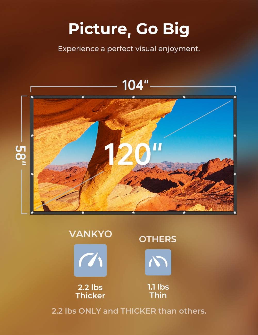 VANKYO StayTrue Projector Screen, 120 Inch Projection Screen 4K HD, 16:9, Foldable Wrinkle-Free Movies Screen(1.1 GAIN, 160°Viewing Cone) for Home Theater, Support Front & Rear Projection: Electronics