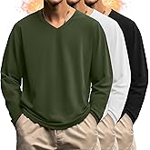 August Alley 3 Pack Men's Big and Tall Shirts Thermal Fleece Lined Long Sleeve Tops V Neck Sweatshirts Base Layer Tees Winter