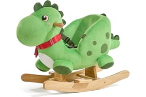 FUNLIO Dino Rocking Horse for Toddlers 1-3 Years, Premium Green Plush Dino Rocker, Big Eyes & Lovely Smile, Vibrant Colors & Realistic Scales, Easy to Assemble, CPC & CE Certified