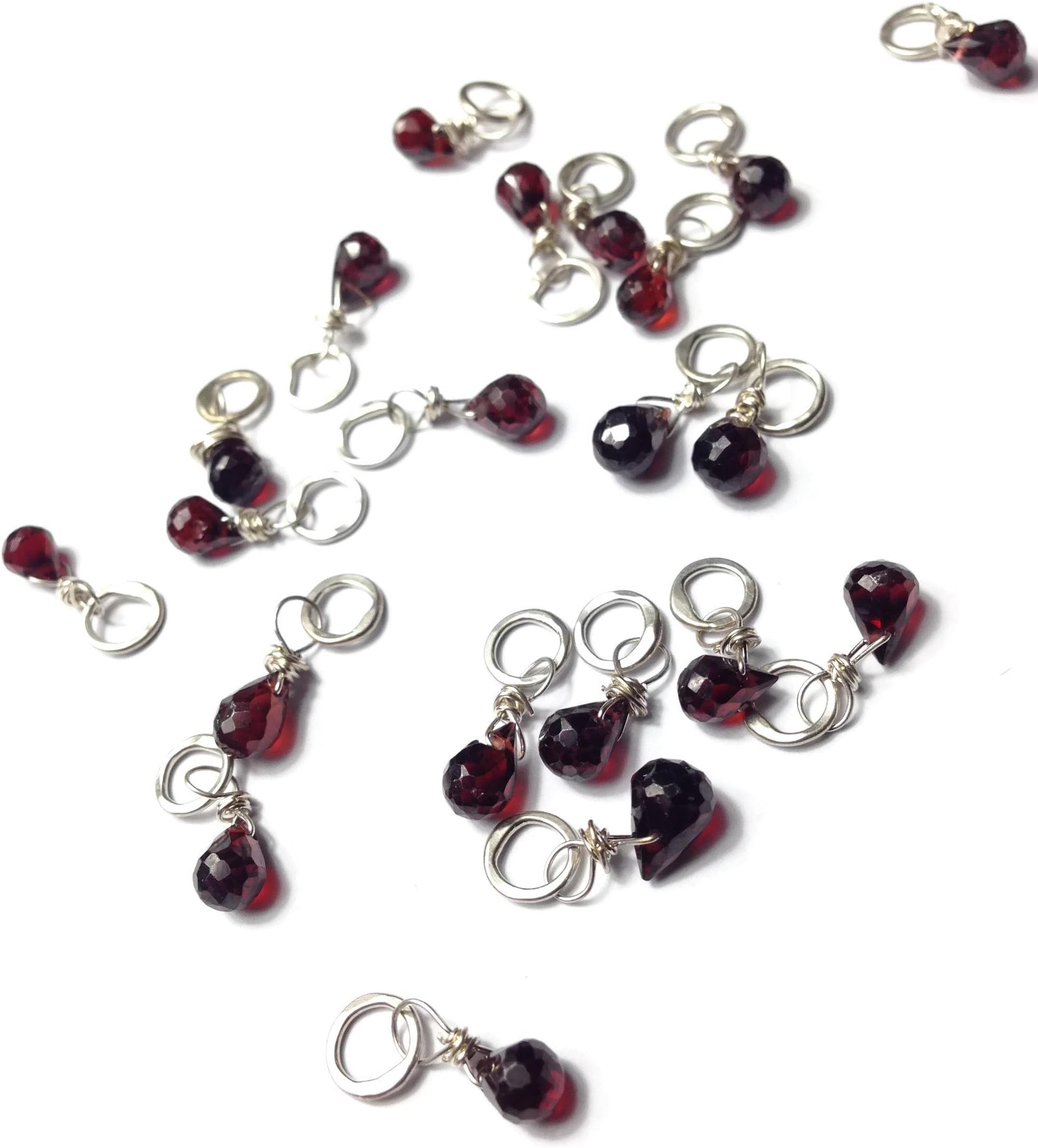 Faceted Briolette Teardrop Garnet Gemstone Bead and Sterling Silver Add A Dangle Charm Round Jump Ring